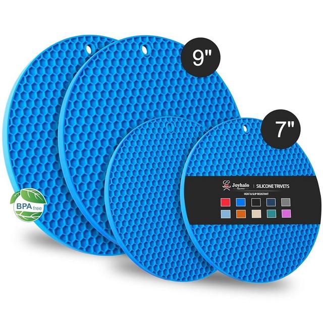 Joyhalo Trivets for Hot Dishes - Hot Pads for Kitchen, Silicone Pot Holders for Hot Pots and Pans, Silicone Mats for Kitchen Countertops, Table, Flexible Easy to Wash and Dry, True Blue