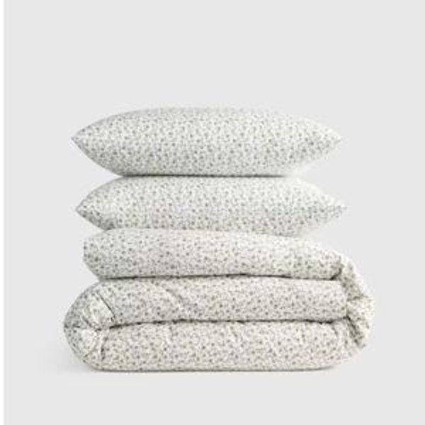 King Classic Organic Percale Duvet Cover Set in Green Florette