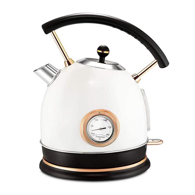 Pukomc 1.8L Electric Water Kettle with Thermometer, Hot Water Boiler & Tea Heater with Curved Handle, Visible Water Level Line, Led Light, Auto Shut-Off&Boil-Dry Protection