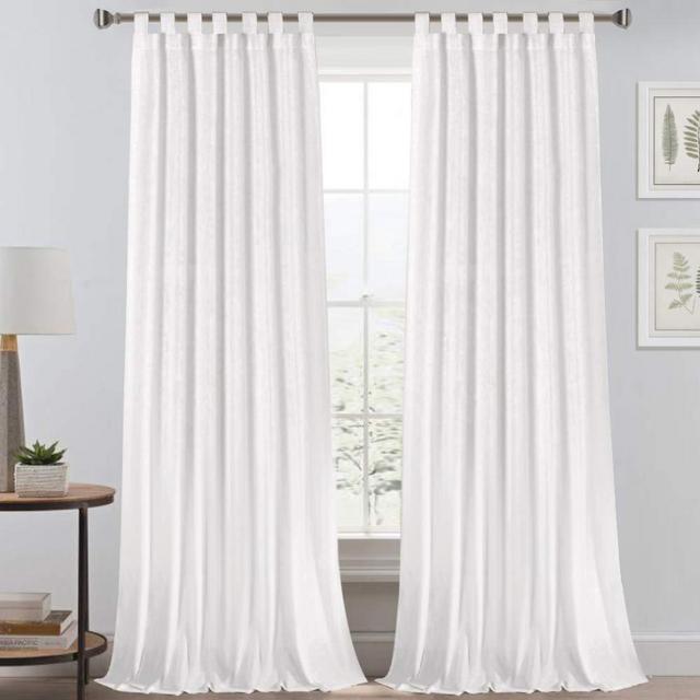 Light Reducing Natural Linen Curtains for Living Room/Bedroom Privacy Assured Semi Sheer Textured Flax Curtain Draperies Light Filtering Soft and Durable, Tab Top 2 Panels (52" W x 108" L, Off White)