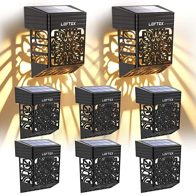 LOFTEK Solar Fence Lights Outdoor, Solar Wall Deck Lights Led Garden Decorative Lighting Waterproof Automatic Solar Patio Lamps for Front Door, Stair, Path, Pool, Post, Backyard, Warm White, 8 Pack