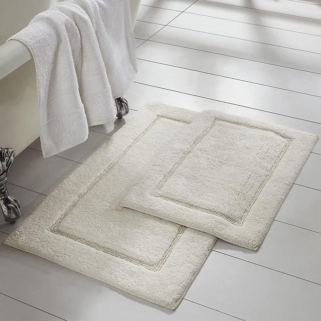 Amrapur Overseas 2-Pack Solid Loop with Non-Slip Backing Bath Mat Set (17-inch by 24-inch & 21-inch by 34-inch), White
