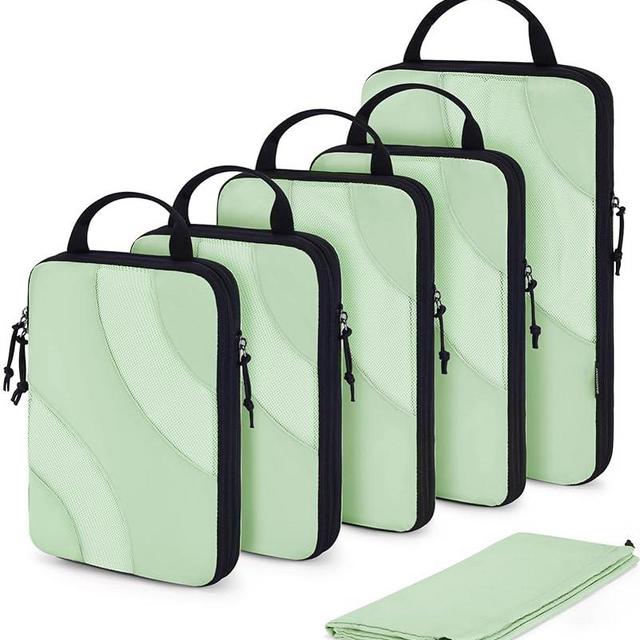 Compression Packing Cubes, BAGSMART 6 Set Travel Packing Cubes for Carry on Suitcases, Compression Suitcase Organizers Bag Set & Travel Cubes, Lightweight Packing Organizer Kohlrabi Green