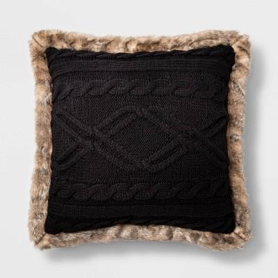 Acrylic Cable Knit Throw Pillow with Faux Mink Reverse and Faux Fur Trim - Threshold™