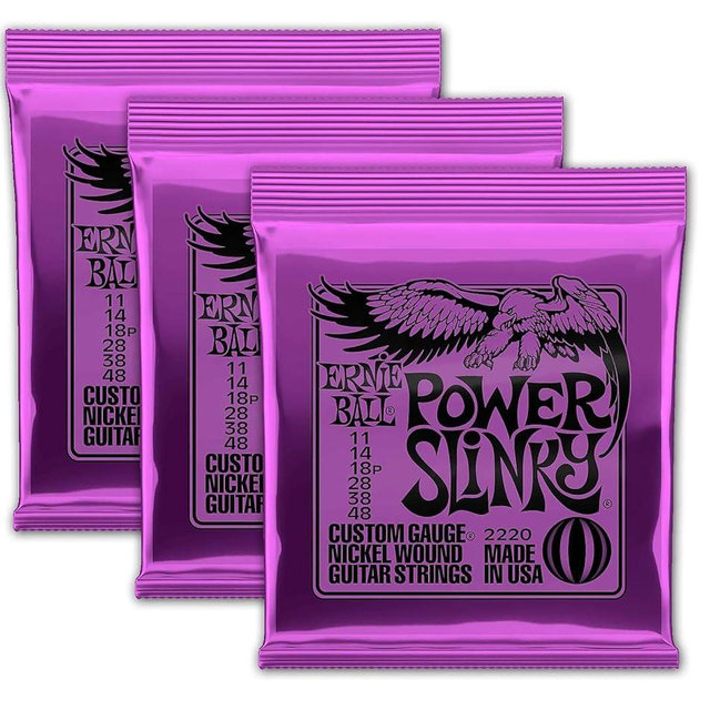 Ernie Ball Power Slinky 2220 Electric Guitar Strings 11-48 3-Pack Set w/Bonus RIS Pick