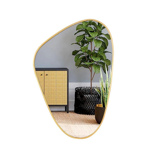 Mirrts 16x24 Inch Irregular Gold Living Room Mirror– Modern Decorative Framed Wall Mirror for Bedroom, Bathroom Room, and Entryway Décor-Asymmetrical Wall Mirror
