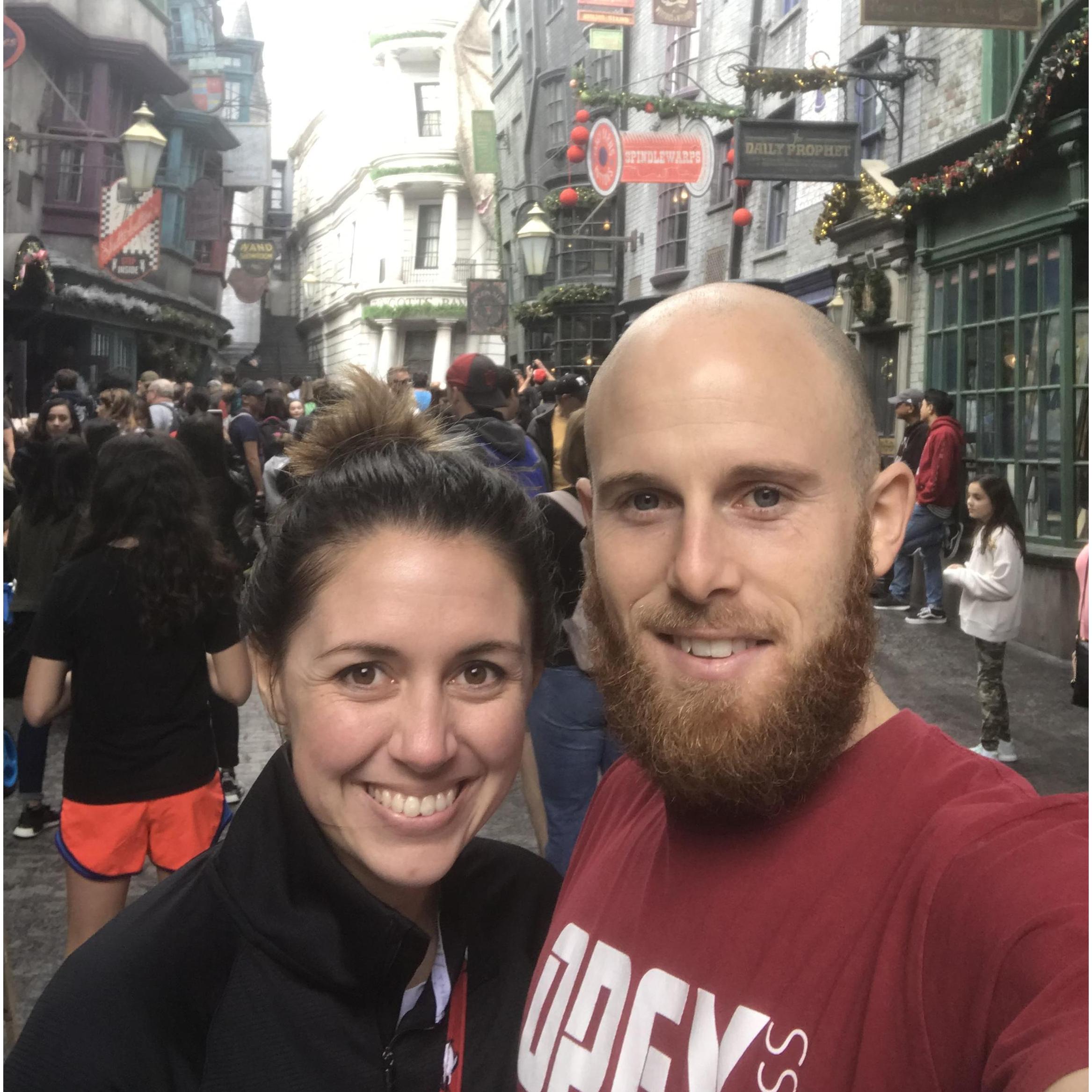 In the Wizarding World of Harry Potter on our first trip to Universal Studios Florida!