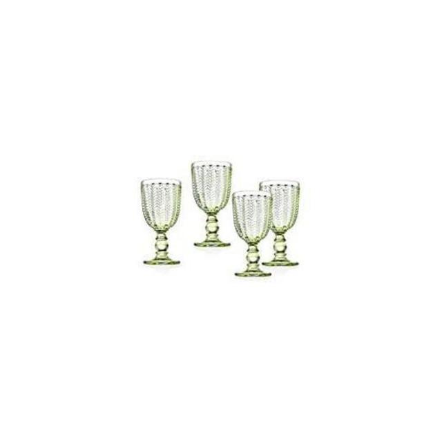 Twill Goblet Beverage Glass Cup by Godinger - Emerald Green - Set of 4