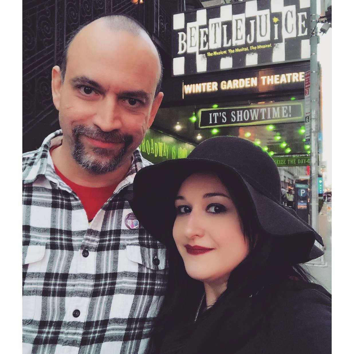 On a date night seeing "Beetlejuice" on Broadway. If you know the bride, you know her love for all things Beetlejuice.
