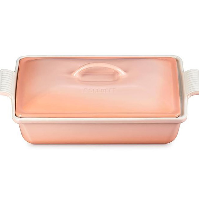 Le Creuset Stoneware Heritage Covered Rectangular Casserole, 4 qt., Peche