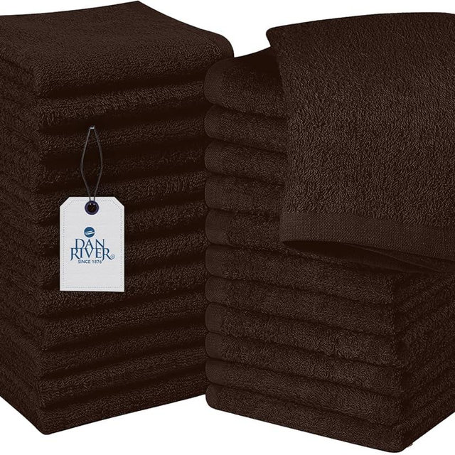 DAN RIVER 100% Cotton Washcloths 24 Pack Premium Quality Face and Body Cloth, Quick Dry Essential Towels for Bathroom, Hand, Kitchen & Cleaning, Baby Washcloths | 12X12 in | 400 GSM | Brown