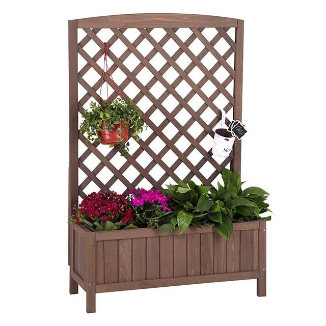 Planter Box with Trellis Outdoor Vertical Garden Raised Bed for Flower Standing Lattice Panels for Yard 31" L x 12" W x 47" H