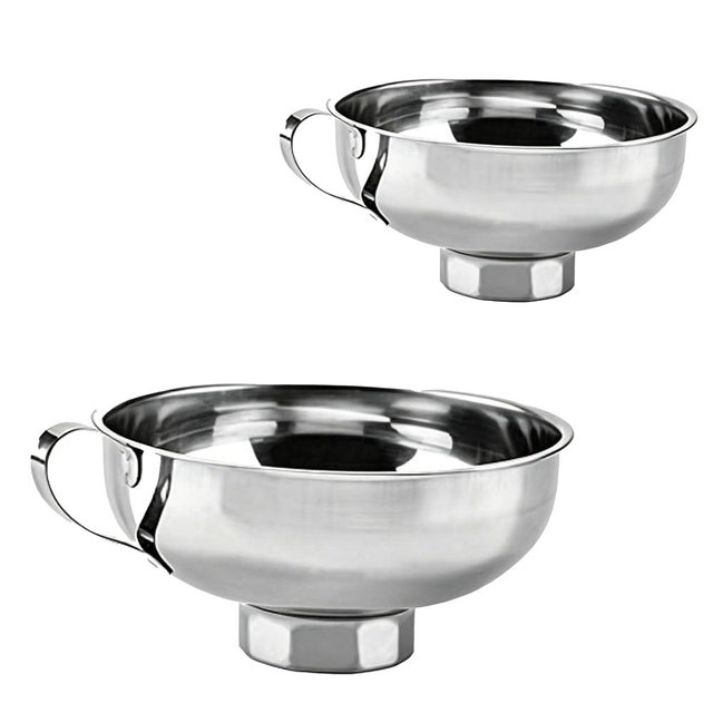 Funnel Set - 2Pcs Stainless Steel Ideal for Canning and Filling Wide Mouth or Regular Jars. This Durable Funnel Features a Handle for Easy Pouring and is Made of Stainless Steel for Long-Lasting use.