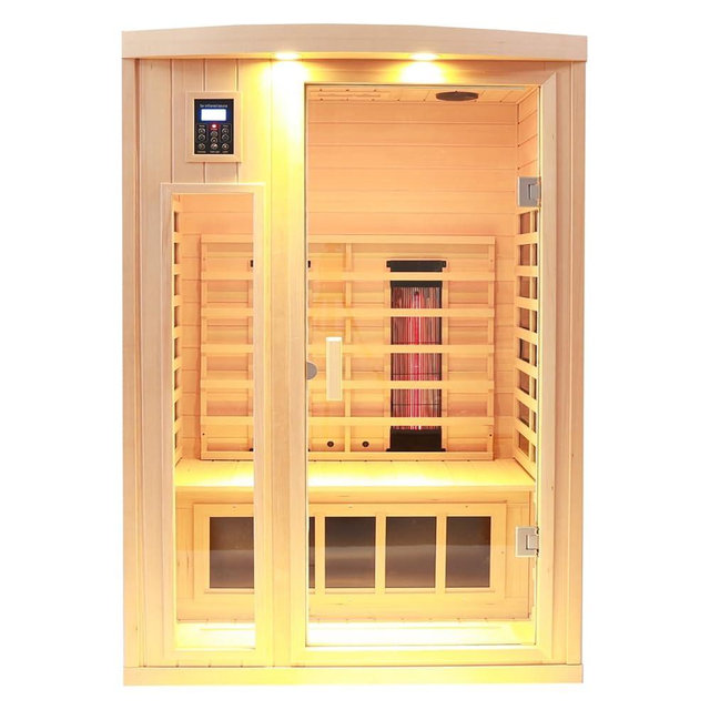 KUNSANA Ceramic Infrared Sauna, 2 Person Infrared Saunas for Home, Hemlock Wood Sauna Room, 2 in 1 Indoor Sauna with Low EMF Heaters + Ceramic Heating Cubes-Chromotherapy-Bluetooth Speaker