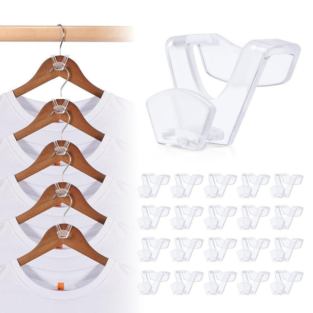 HOUSE DAY Space Saving Hangers 100 Pack, Clear Clothes Hanger Connector Hooks, Heavy Duty Hangers Space Saver, Premium College Dorm Room Essentials, Closet Organizers and Storage