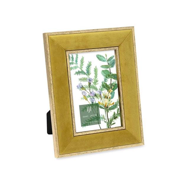 Isaac Jacobs 4x6 Mustard Velvet Picture Frame with Metallic Gold Double Border, Photo Frame, Horizontal & Vertical, Made for Tabletop & Wall Display, for Home and Office (4x6, Mustard with Gold)