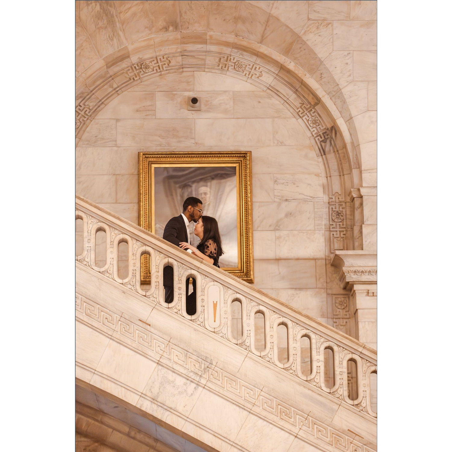 Engagement photos at the New York Public Library