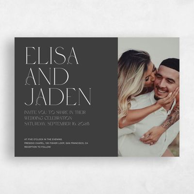 Dark Charcoal, Black Wedding Invitation - Garnet Landscape