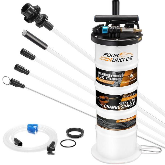 FOUR UNCLES 6.5L Oil Extractor - Pneumatic/Manual Vacumm Fluid Extractor with Pump Tank Remover & 5 Tubes for Oil Change and a Brake Bleeding Hose for Brake Fluid Change