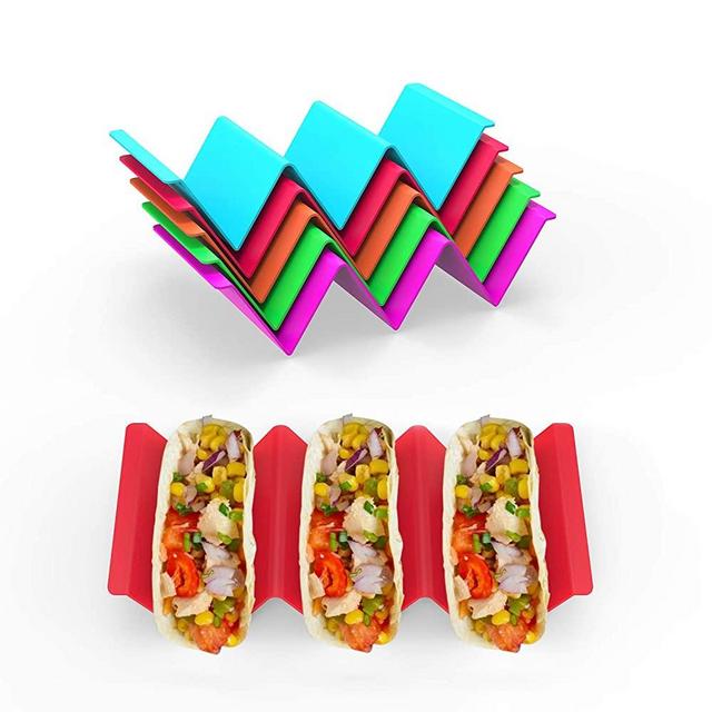 GINKGO Colorful Taco Holders set of 6, Taco Holder Stand with Handle Can Hold 2 or 3 Tacos Each, BPA Free Healthy PP Material Dishwasher Safe