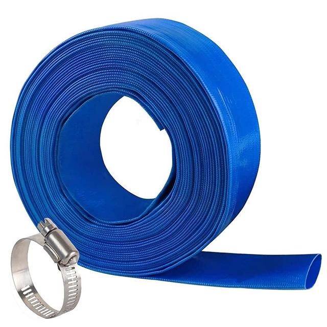 1-1/4 50' Blue PVC Lay-Flat Backwash Hose for Swimming Pools, Heavy Duty Discharge Hose Reinforced Pool Drain Hose, Weather Resistant Ideal for Water Transferring