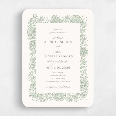Green Rounded Wedding Invitation - Keita Frame