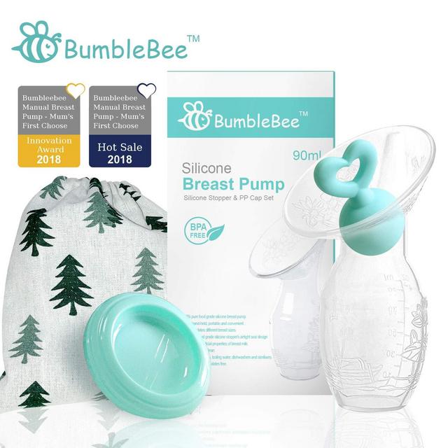 Bumblebee Manual Breast Pump with Breastfeeding Milk Saver Stopper& lid in Gift Box Breastpump 100% Food Grade Silicone bpa PVC and Phthalate Free