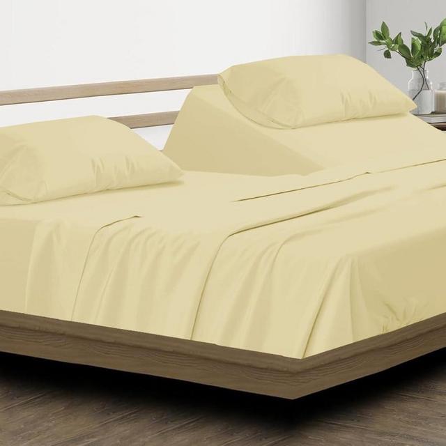 Top Split-King: Adjustable King Bed Sheets - 4PC Bed Sheet Set - 100% Egyptian Cotton 600 Thread Count- 18 Inch Deep Pocket, Top Split King, Ivory Solid - Split Down 34 inches from The top