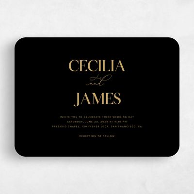Black Rounded Wedding Invitation - Margret Landscape