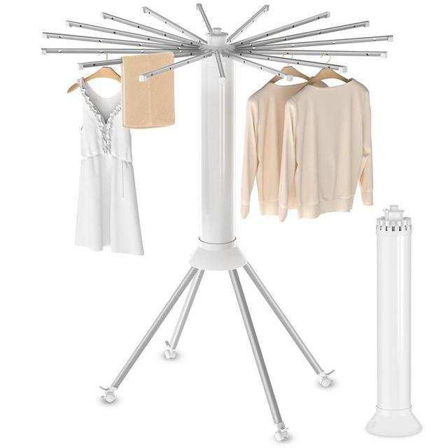 4-Legged Clothes Drying Rack Foldable, Outdoor Collapsible Drying Rack Clothing, Portable Laundry Drying Rack with 4 Pulleys, Aluminum Alloy Dry Rack for Clothes, Indoor, Balcony, Poolside, Camping