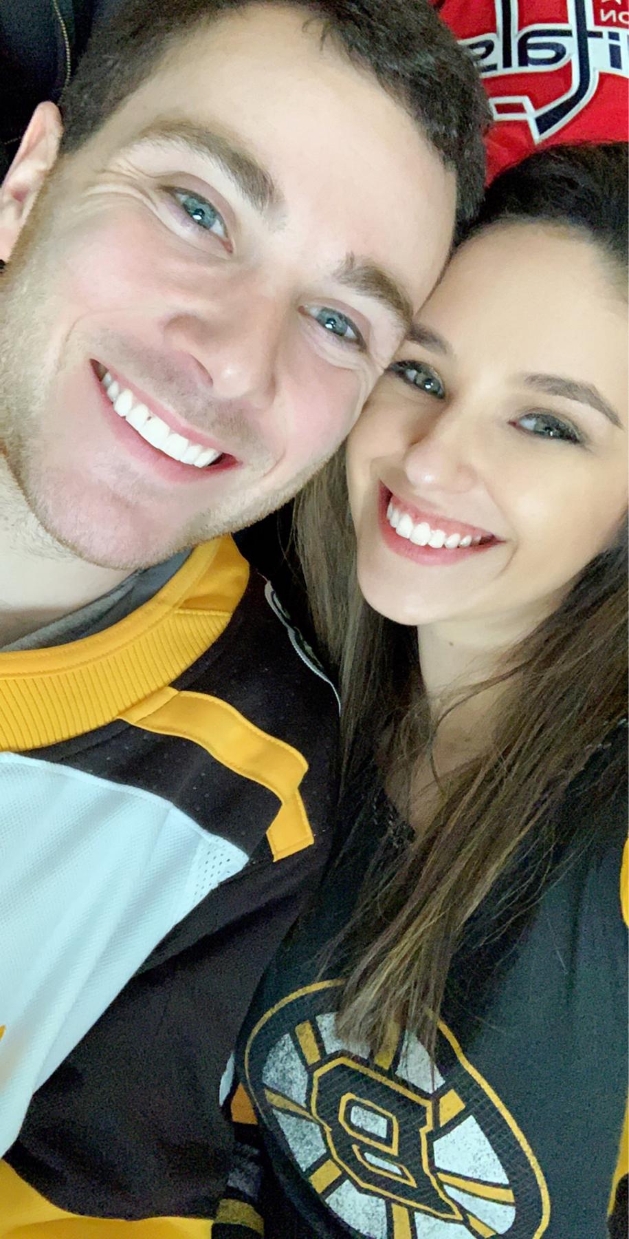 Our first photo together - at a Bruins game, of course!