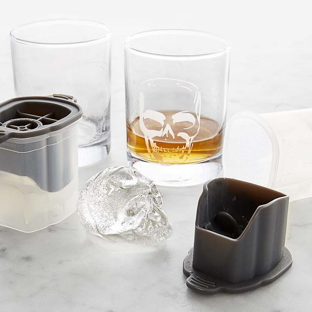 Skull Etched Glass & Ice Mold Set