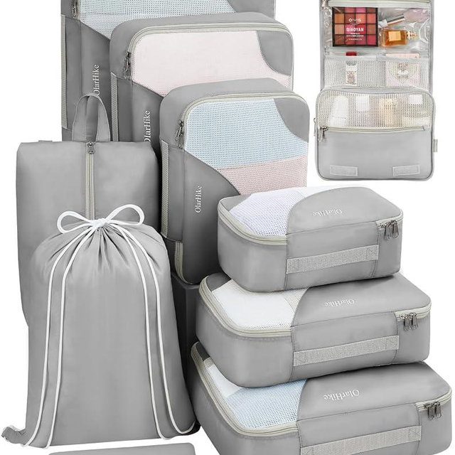ALL INCLUDED 10 Set Durable Packing Cubes for Suitcases,OlarHike Essentials for Travel, UPGRADED Anti-Tear Stitching, NEW Improved Luggage Packing Organizers for Travel Accessories (Grey)