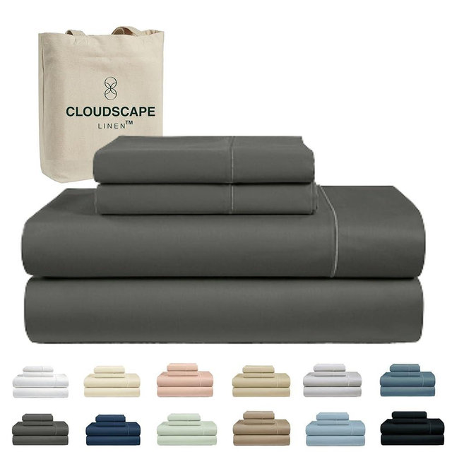 CLOUDSCAPE LINEN 100% Egyptian Cotton California King Sheet Set, 4 Pieces Luxury Bedding Set, 1000 Thread Count,Hotel Quality, Silky Soft, Breathable and Durable, Deep Pockets up to 17, Charcoal Grey