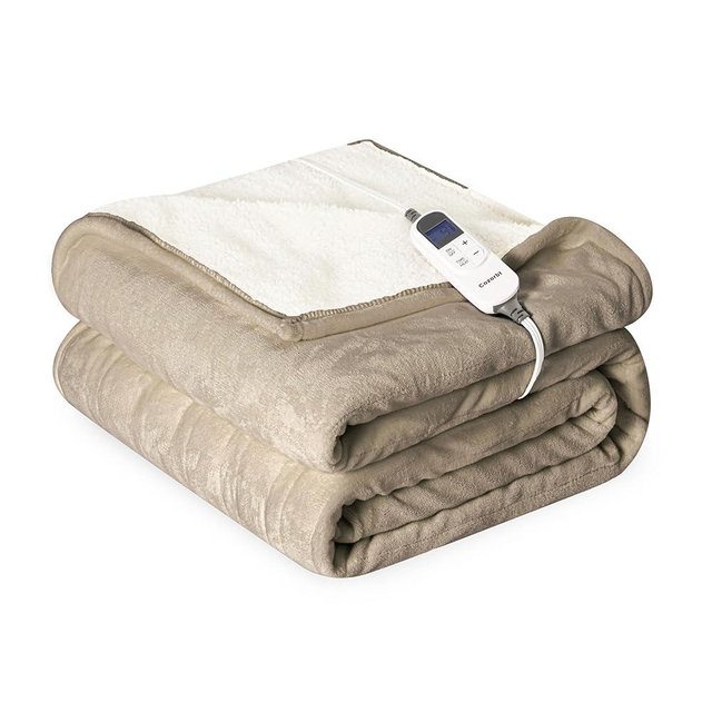 Cozorbt Heat Blanket 72”x84” Full Size,Soft Flannel & Sherpa Reversible Electric Blanket with 10 Heat Settings,12 Timer Setting and 8 Hours Auto-Shut Off,ETL Certified Machine Washable,Light Brown