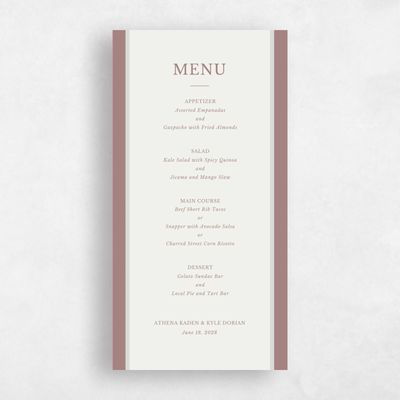 Dusty Rose, Pink Wedding Menu - Weyers