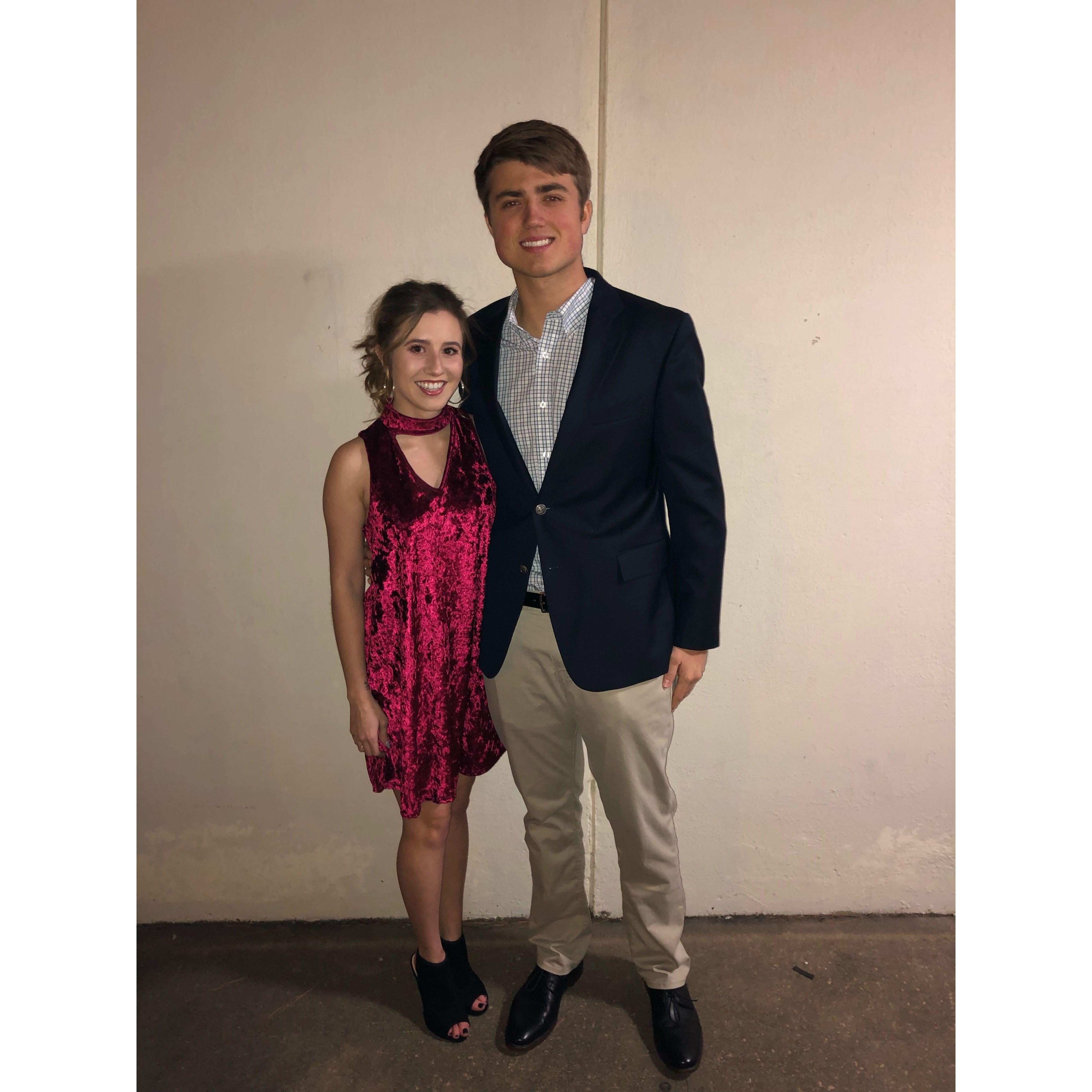 Our first photo together before the Chi Omega Winter Wipeout date night our freshman year