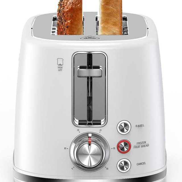 2 Slice Toaster with 1.5" Extra Wide Slots & Removable Crumb Tray 6 Browning Options, Auto Shut Off & Frozen Function, Toast Fruit Bread, Bagel & Waffle, White