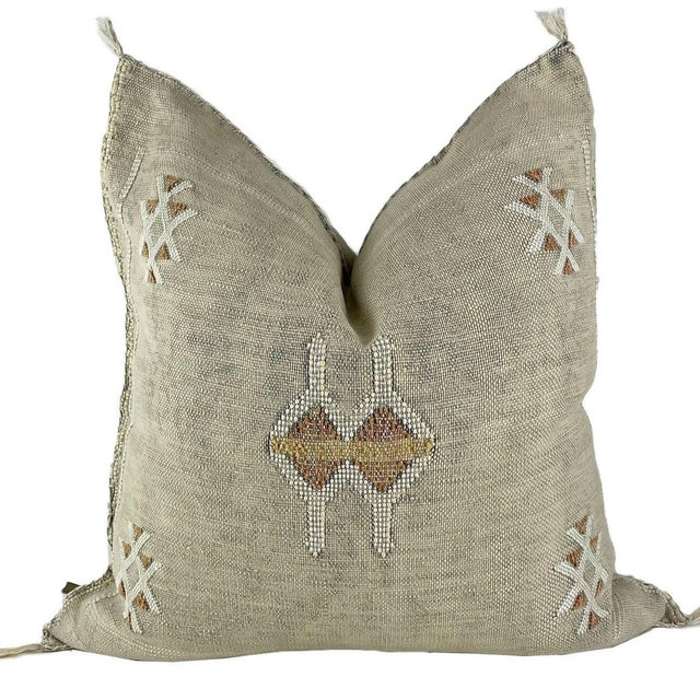Beige Moroccan Cactus Silk Pillow ALL SIZES