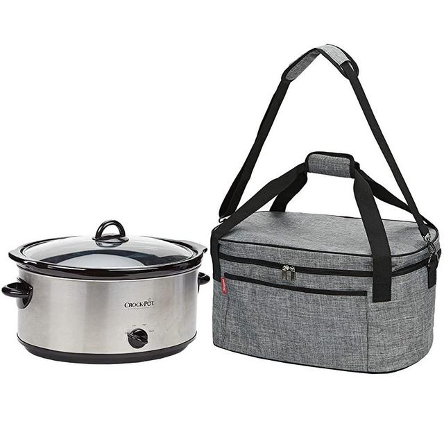 NICOGENA Slow Cooker Lightweight Carrying Bag With Easy to Clean Lining and Large Accessory Pocket, Carry Case Compatible with Crock Pot 6-8 Quart, Gray