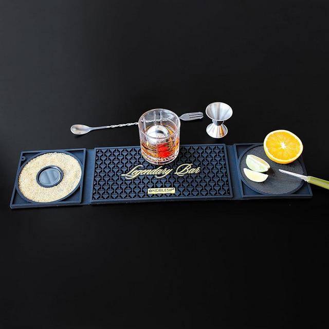 Multifunctional Bar Mat 3-in-1 with Cutting Board and Glass Rimmer. "Legendary Bar" by NOBLESIP. Upgrade your cocktail station with a stylish and multifunctional premium bar mat. Innovative Bar Gift