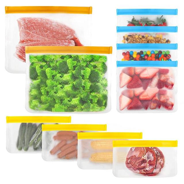 Reusable Storage Bags, 10 Pack BPA Free PEVA Reusable Freezer Bags,Reusable Gallon Bags, Reusable Sandwich Bags, Silicone Food Bags for Women, Men and Kids (10 Pack-2 Large+4 Sandwich+4Snack)