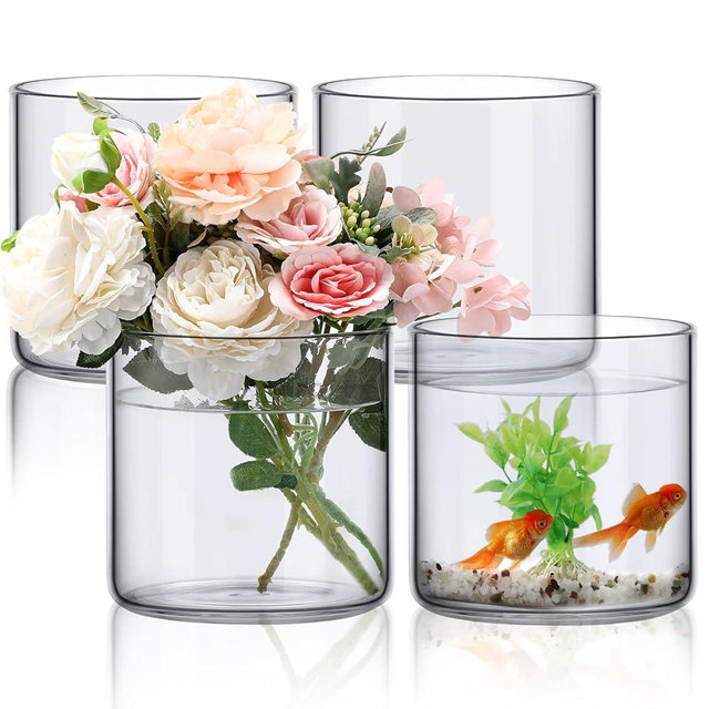 4 Pcs Glass Cylinder Vase Bulk Tall Floating Candle Holders Centerpieces Vases Clear Flower Vase for Table Centerpieces Home Wedding Party Event Office Decorations (6 x 6 Inch)