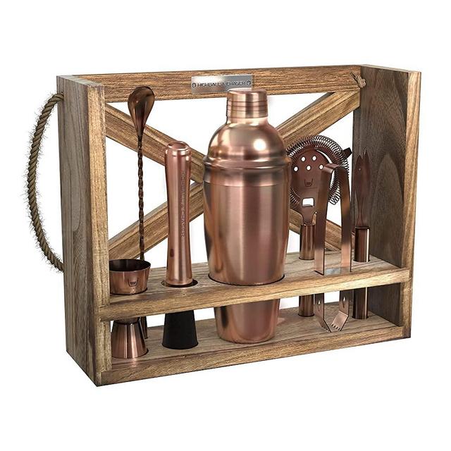 Highball & Chaser Rustic Hanging Bartender Kit 25oz Cocktail Shaker Bar Set for Home Bars, Bar Carts and Drink Making. Bar Tools and Barware/Bar Set for Entertaining (Antique Copper)