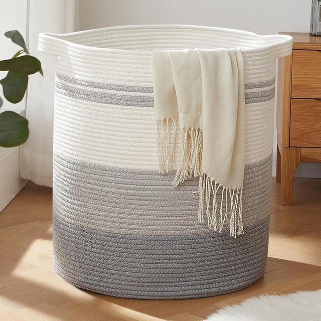 OIAHOMY 100L Laundry Baskets-Laundry Hamper, Storage Basket with Handles, Decorative Basket for Living room, Woven Storage Basket for Toys Bin, Pillows, Blankets, Clothes-19x21in-Gradient Gray