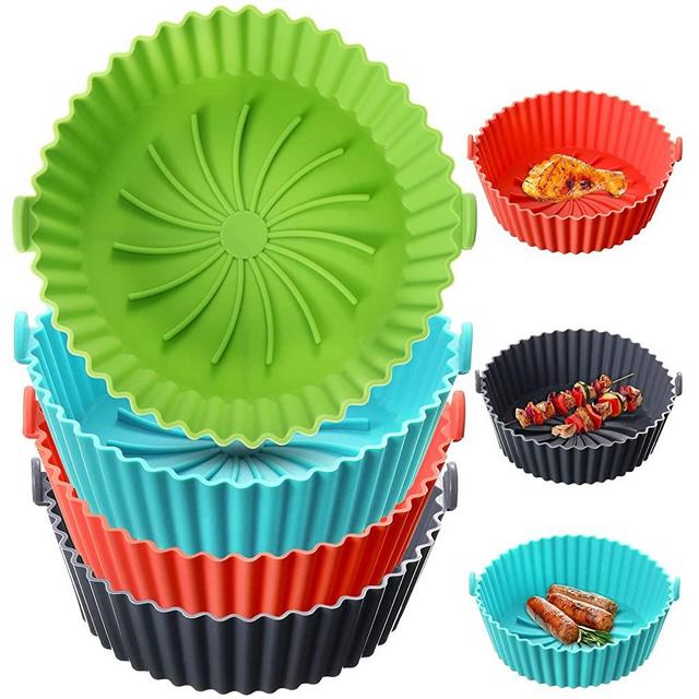 4 Pcs Air Fryer Silicone Pot Air Fryer Inserts, Air Fryers Accessories Silicone Liners Food Safe Baking Round Replacement for Flammable Parchment Liner Paper for After Using Air Fryer, 6.3 Inch