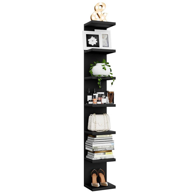 BKALEME 7 Tier Wall Shelf Unit, Floating Shelves for Storage Home Display, Versatile Lack Wall Shelves for Bedroom,Living Room,Office Decor, Tall Long Shelf for Book,Shoe,Vanity, Purse and TV Black