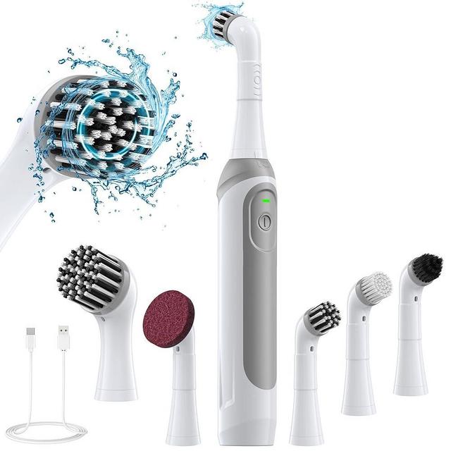 kHelfer Electric Grout Brush, 2024 New Upgrade Rechargeble Power Scrubber Ipx7 Waterproof, Cordless Electric Cleaning Brush & 5 Replacement Heads for Grout, Tile Crevice, Corner, Kitchen, Bathroom