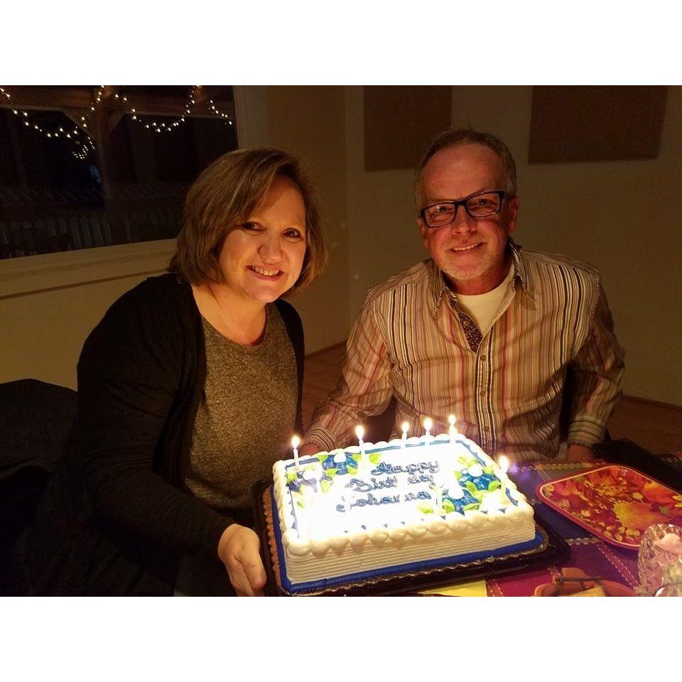 Our first picture together November 2017 when Scott surprised Johanna with a birthday cake out at the Hershey Vineyard.