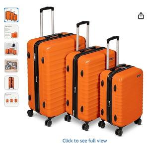 Amazon Basics 3-Piece Set (21", 26", 30"), Hardshell Suitcases With Wheels (Orange)